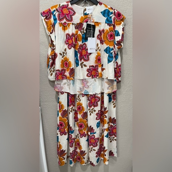 MISA Los Angeles Alina Top Limor Maxi Skirt Floral Linen Blend Sz S NWT - Picture 3 of 10